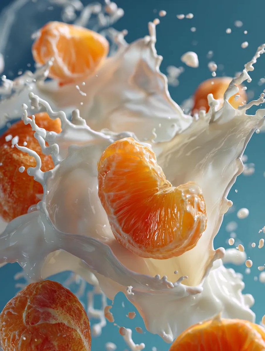 Orange Slices Falling Into Milk Splash — image 4