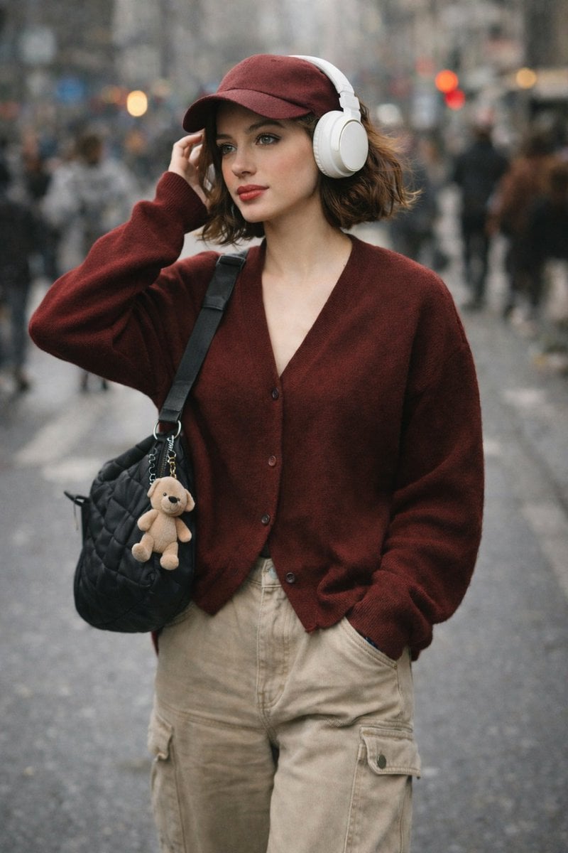 A high-quality, candid street photography shot of a stylish young — image 2