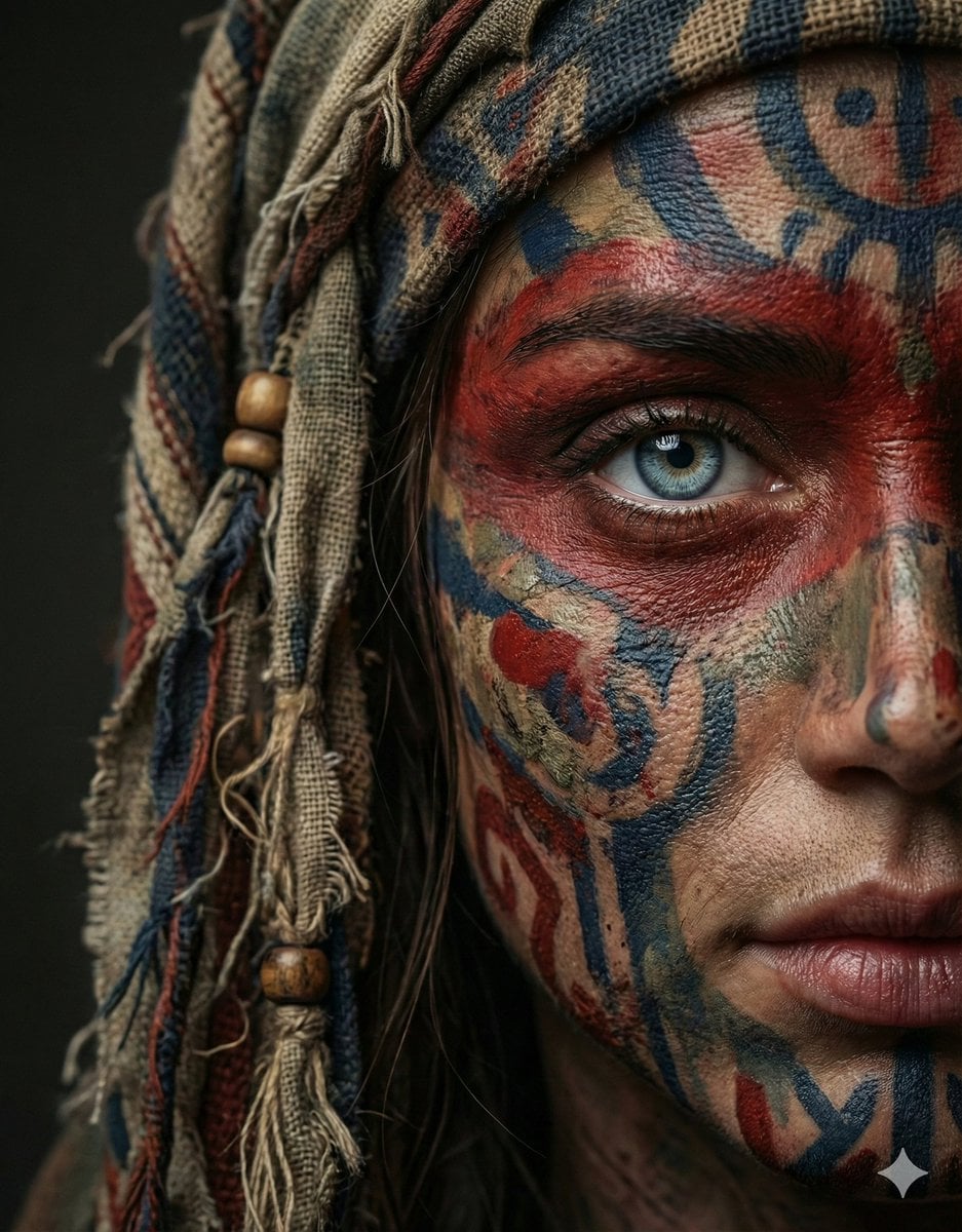 Tribal Face Portrait with Intense Blue Eye — image 2