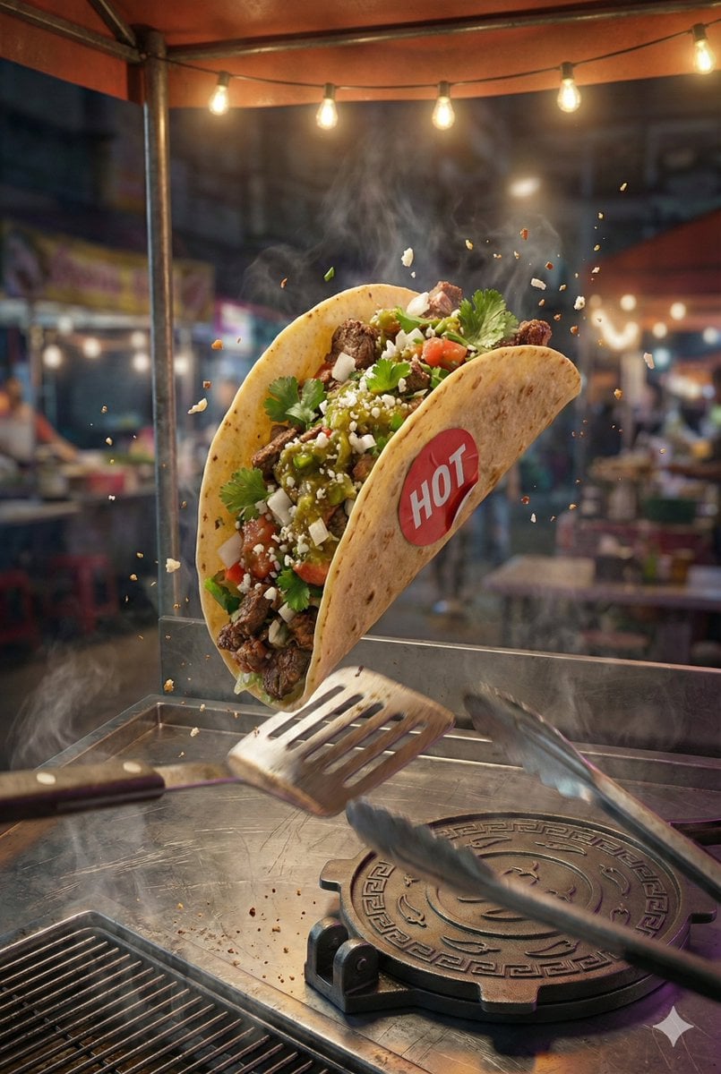 Hyper-Realistic Taco Mid-Flip Poster