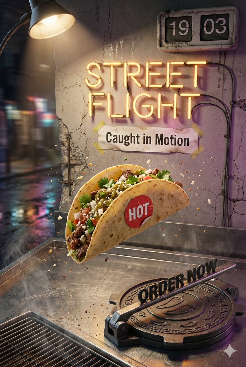 Hyper-Realistic Taco Mid-Flip Poster — image 2