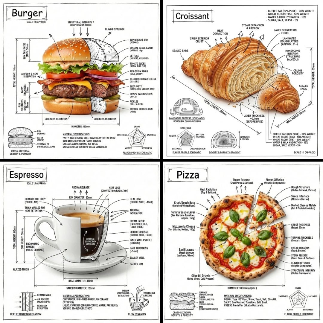 Food Infographic with Technical Annotations