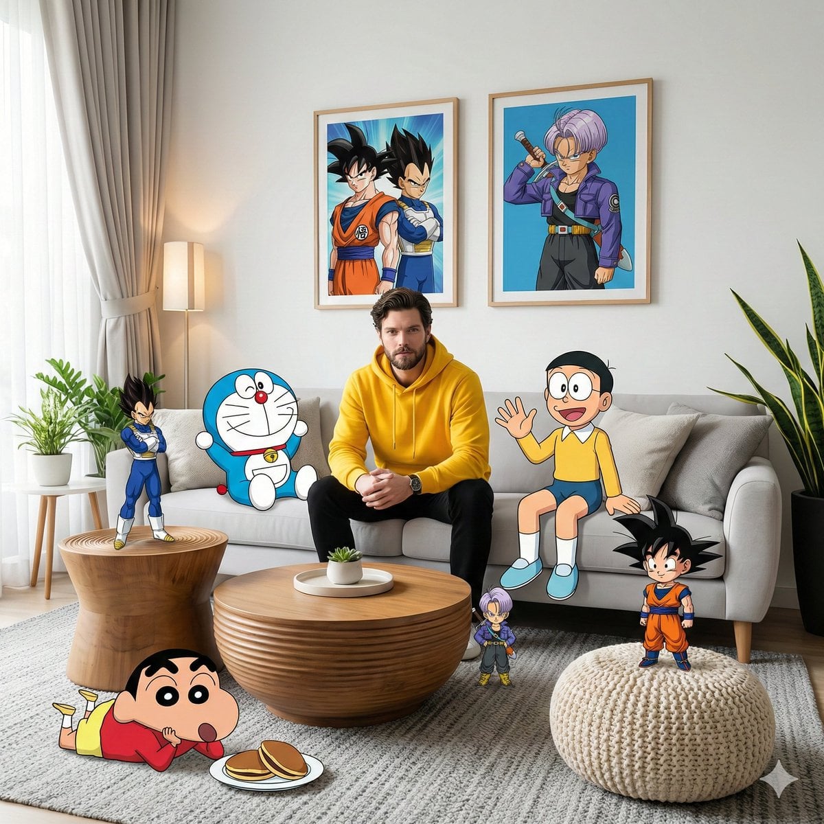 Anime Characters in Photorealistic Living Room Scene