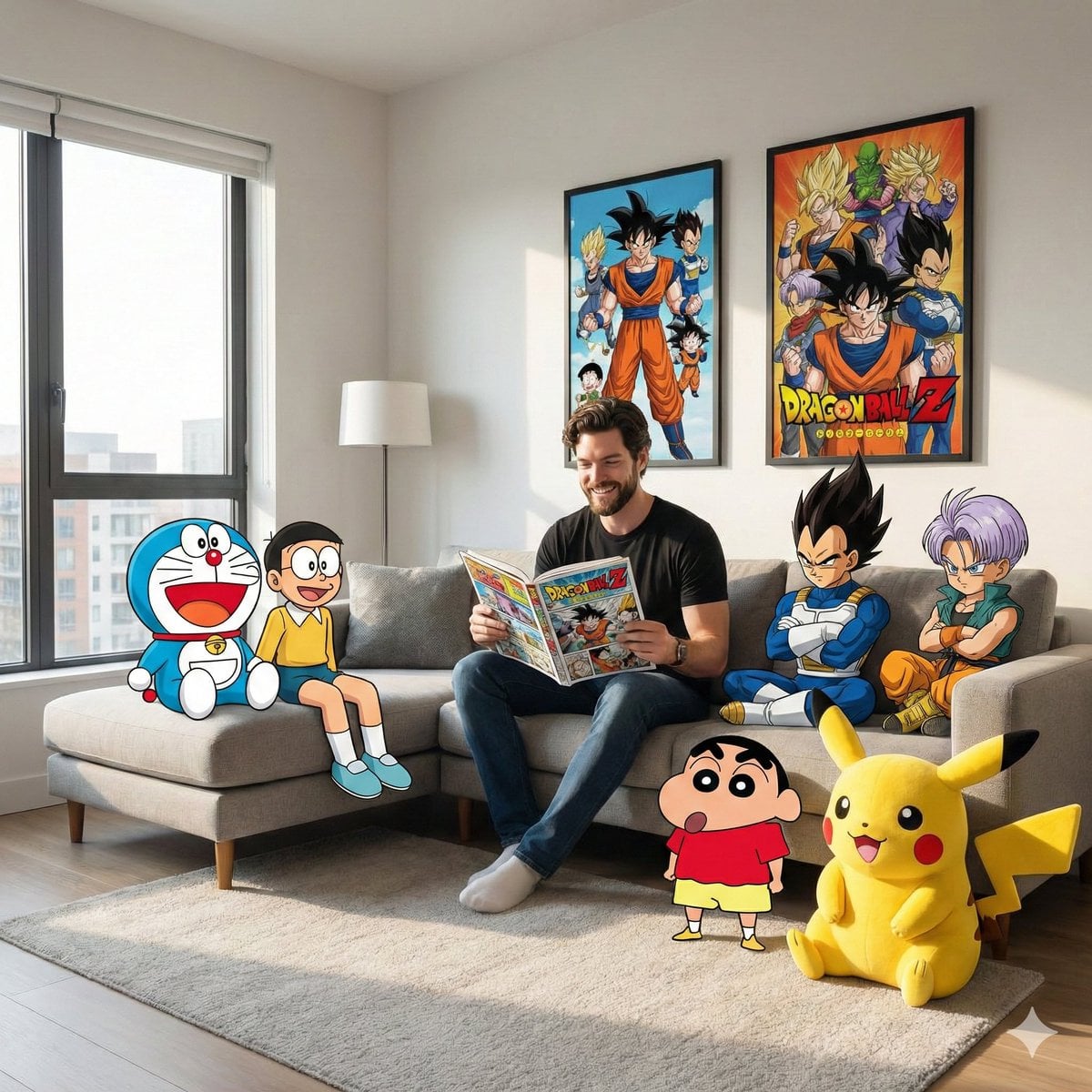 Anime Characters in Photorealistic Living Room Scene — image 2