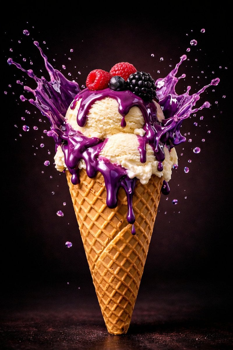 Hyperreal Ice Cream Cone with Purple Splash — image 2
