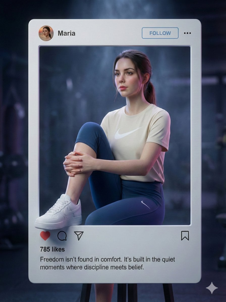 Woman in Gym with Instagram Frame