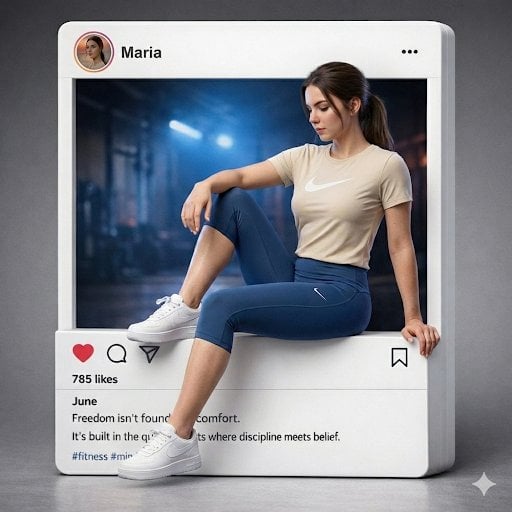 Woman in Gym with Instagram Frame — image 2