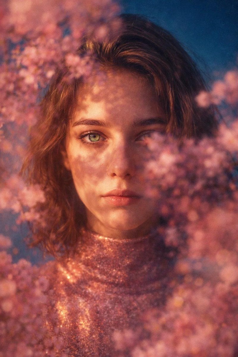 Woman Among Pink Blossoms During Golden Hour — image 2