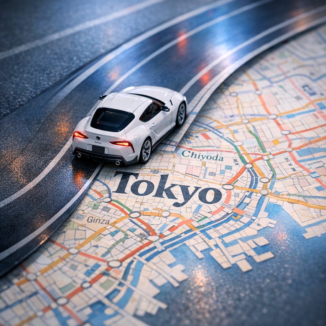 Miniature Car Drives on Paper Map of City — image 2