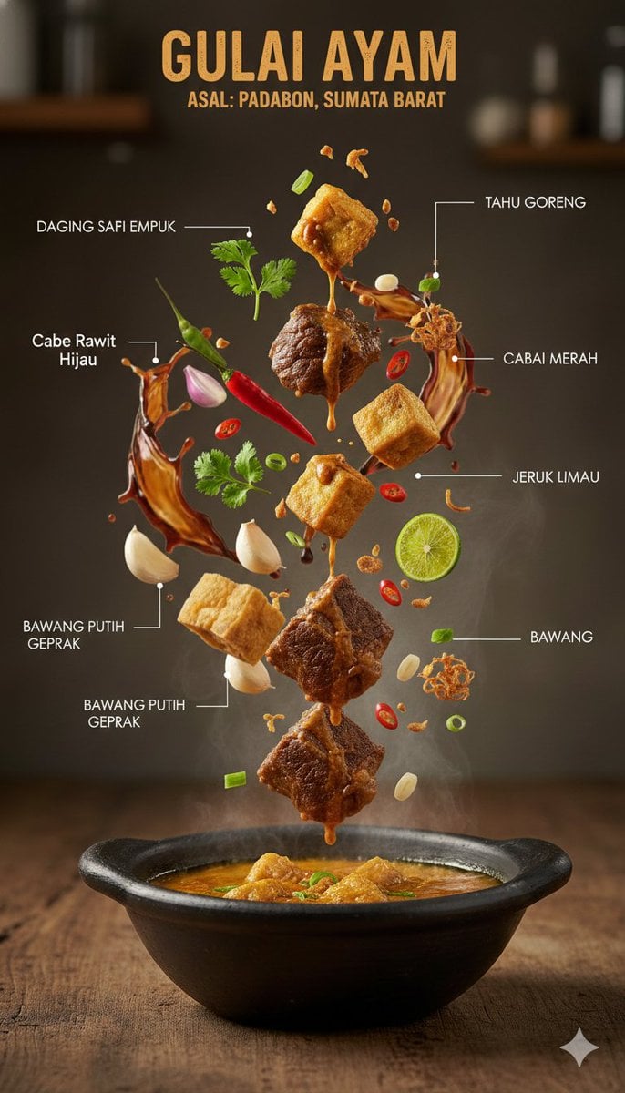 Indonesian Dish Infographic with Levitating Ingredients