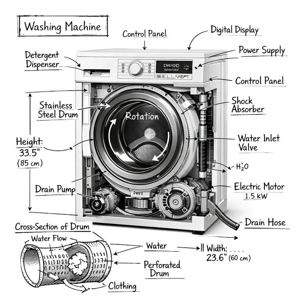 Infographic: Detailed Washing Machine Technical Illustration — image 3