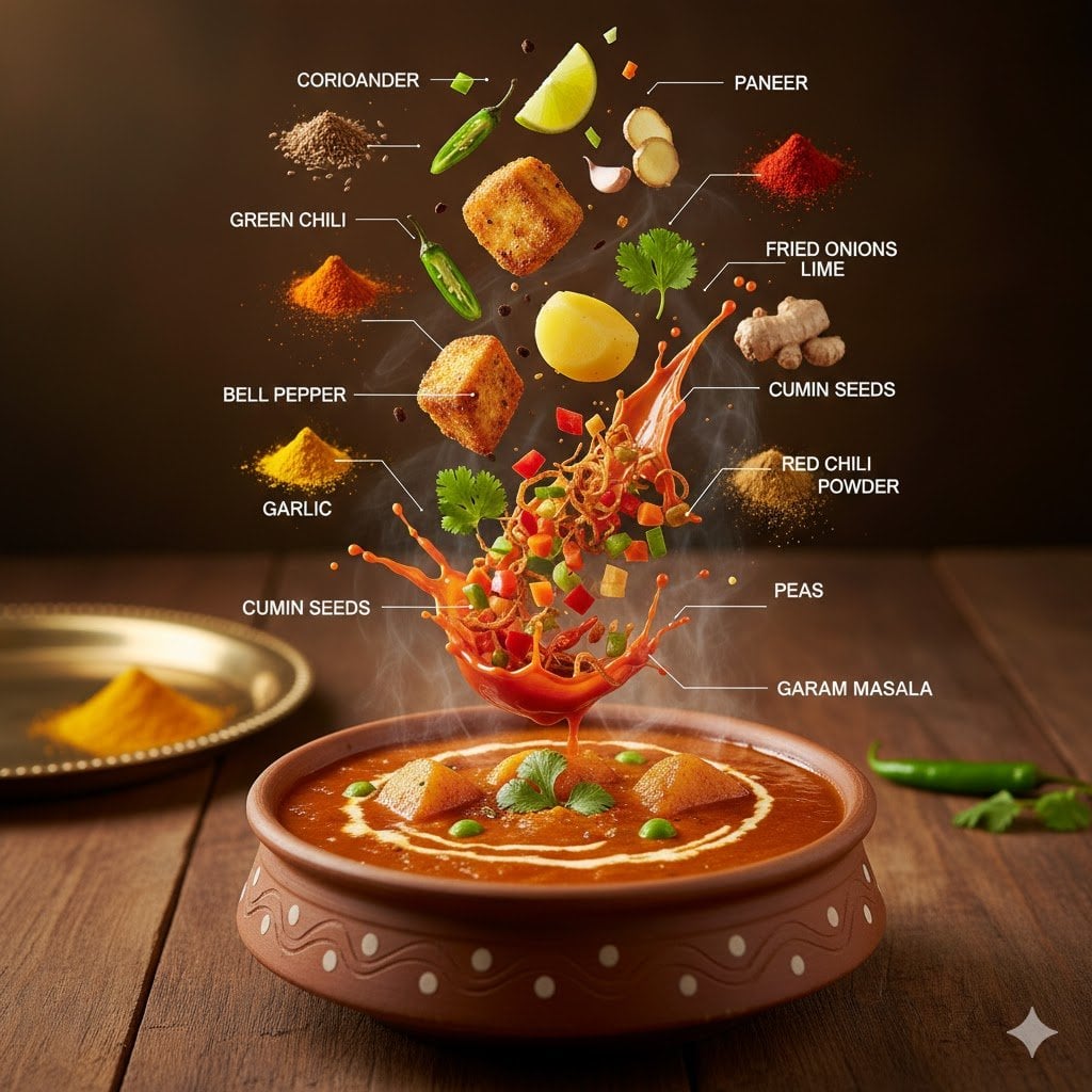 Indian Vegetarian Curry Infographic with Floating Ingredients — image 2