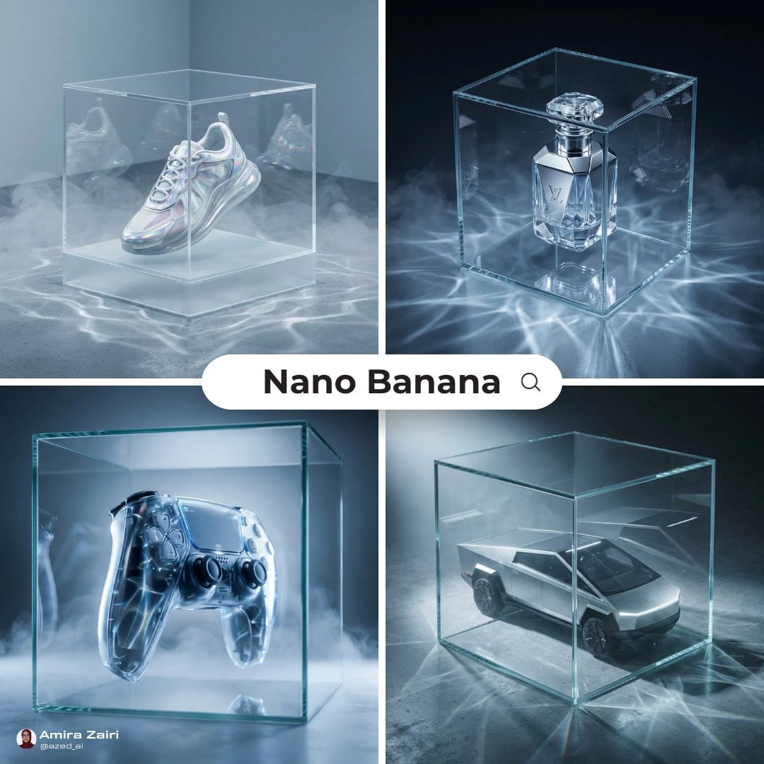 Futuristic Product in Transparent Glass Cube