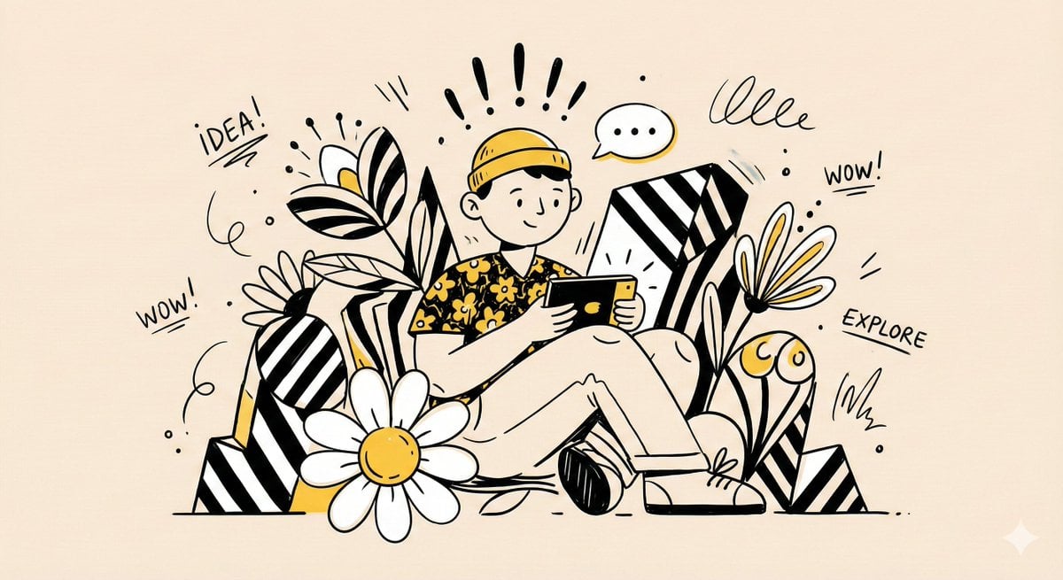 Whimsical Flat Illustration of Character in Abstract World — image 2
