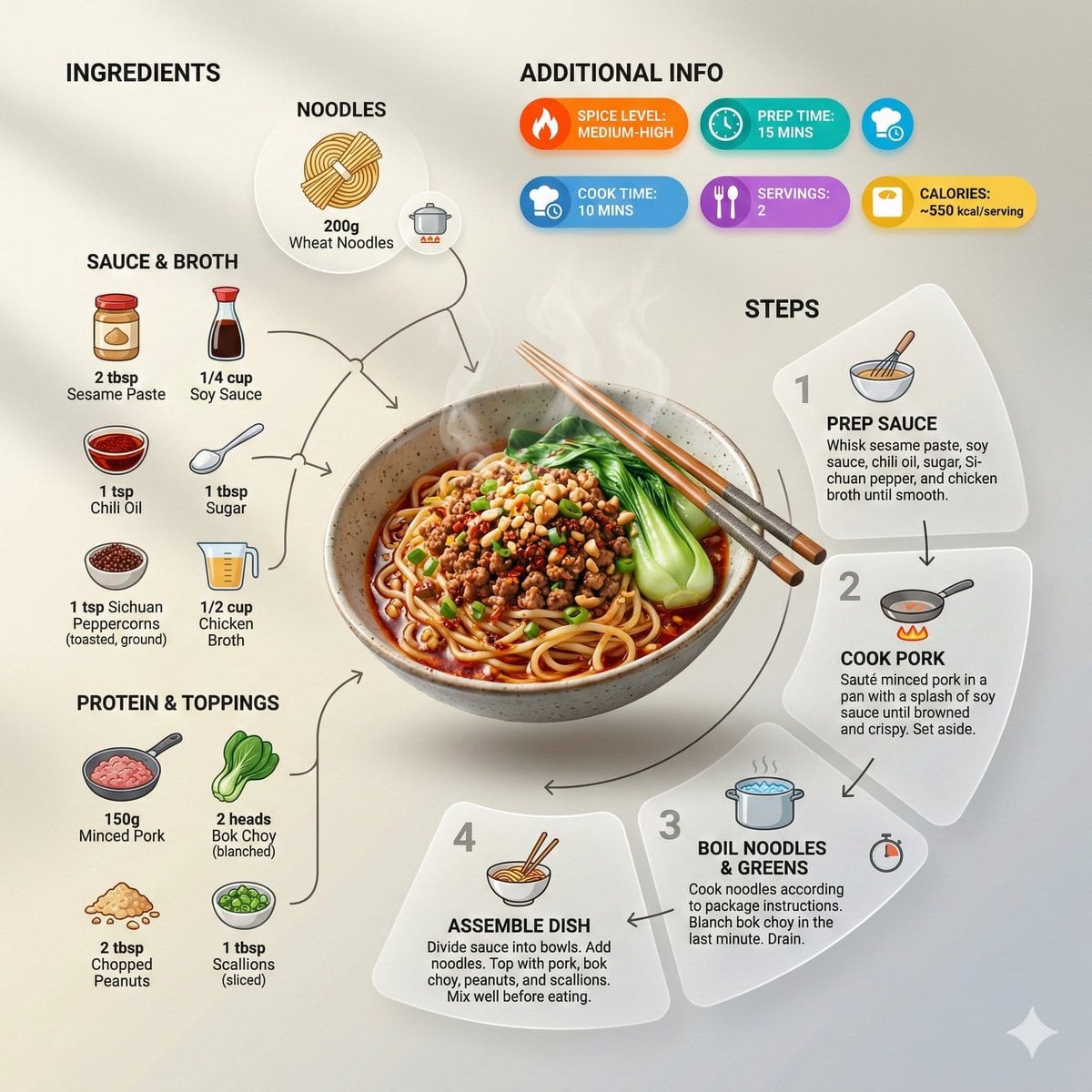 Modern Recipe Infographic of Delicious Noodles