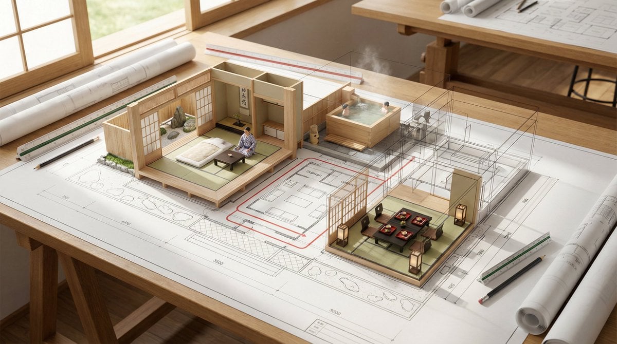 Architectural Floor Plan Building with Miniature Inhabited Spaces — image 2