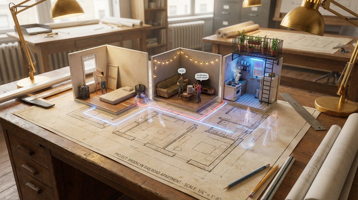 Architectural Floor Plan Building with Miniature Inhabited Spaces — image 3