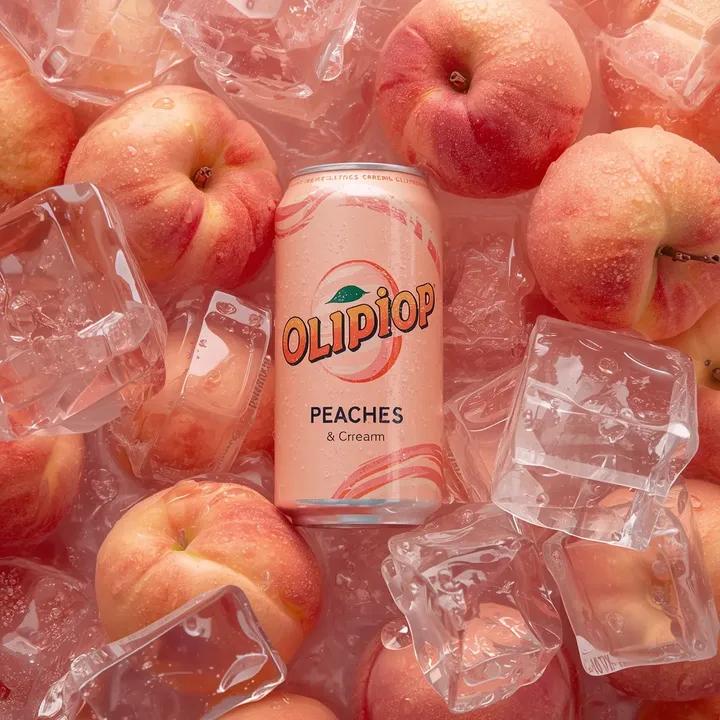 Peaches & Cream OLIPOP Soda Can With Ice — image 2