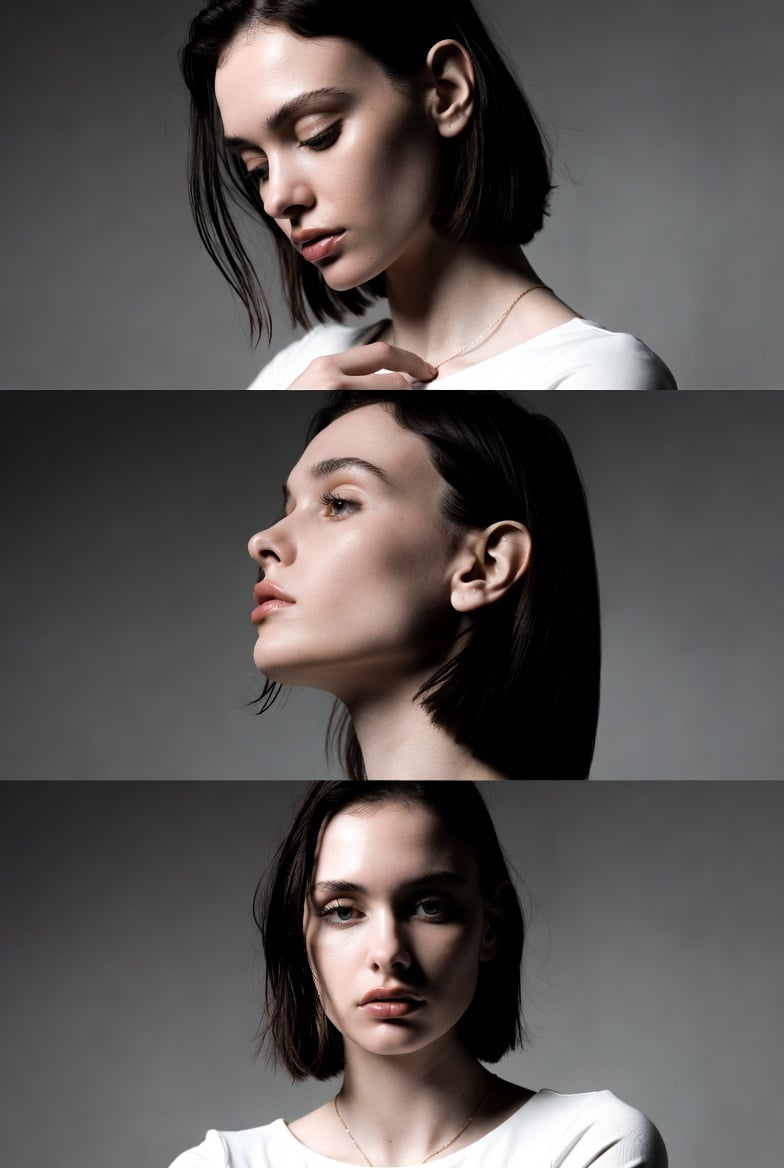 Monochrome Fashion Editorial Triptych of a Young Woman — image 2