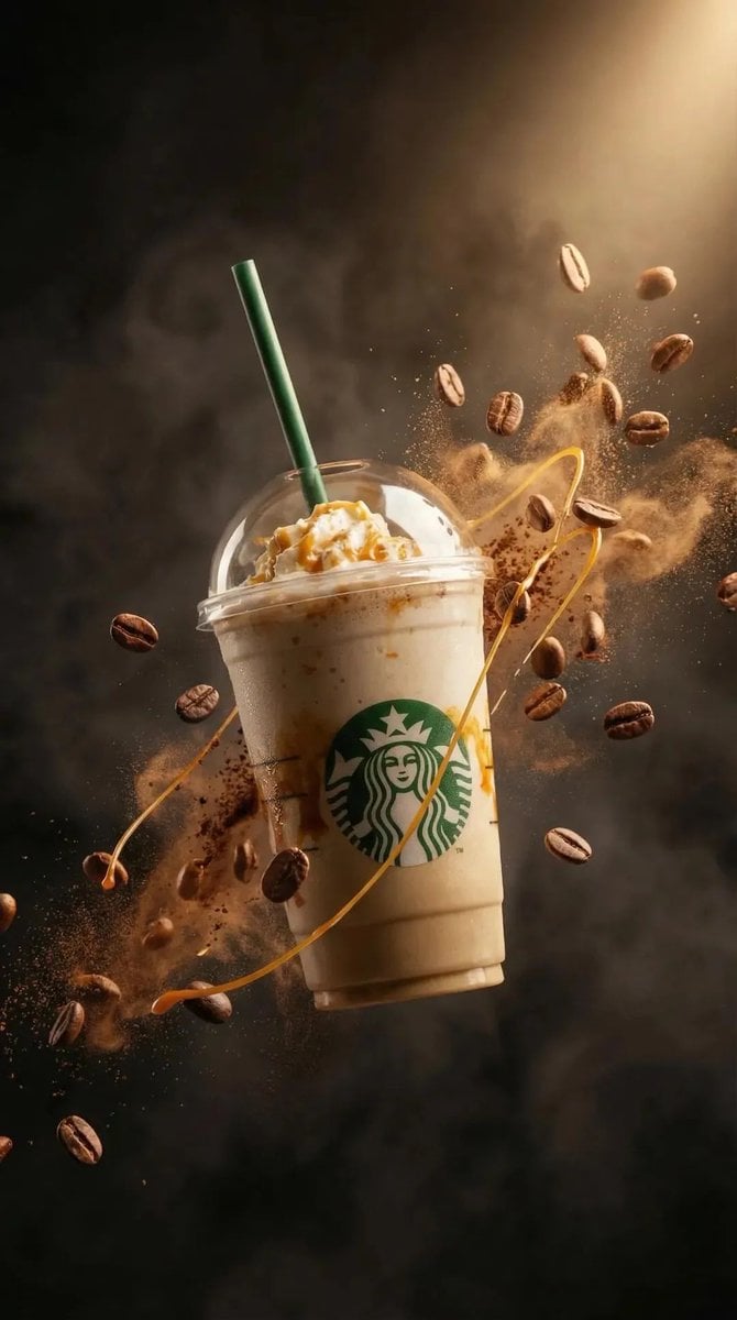 Caramel Frappuccino in Mid-Air