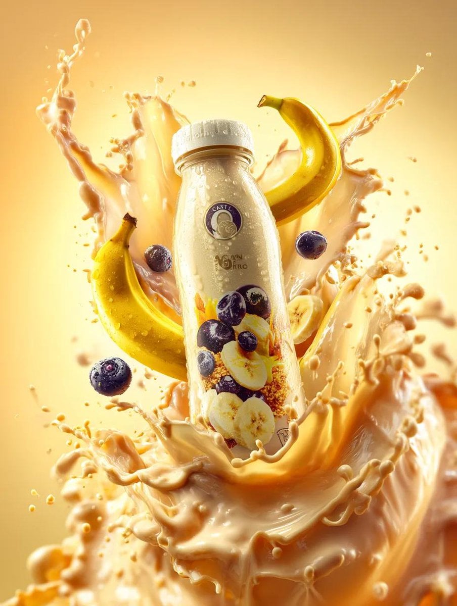 Banana Milk Drink Bottle with Fruit and Splash — image 2