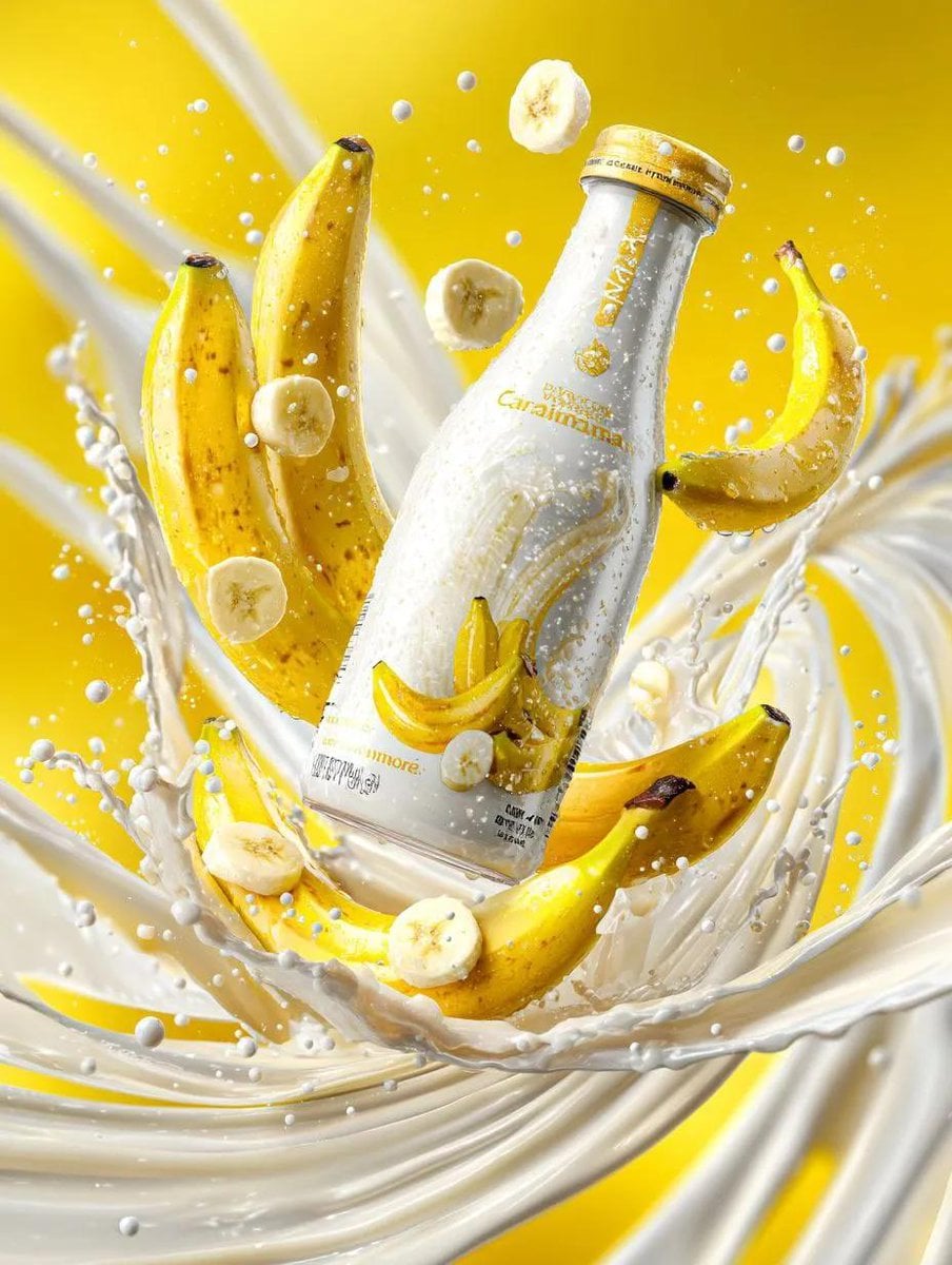 Banana Milk Drink Bottle with Fruit and Splash — image 3
