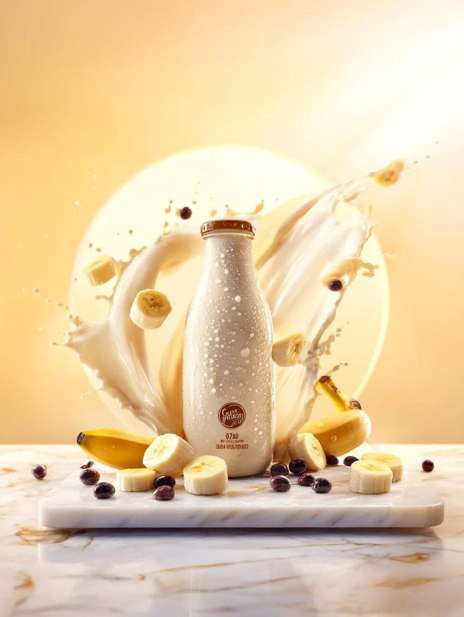 Banana Milk Drink Bottle with Fruit and Splash — image 4