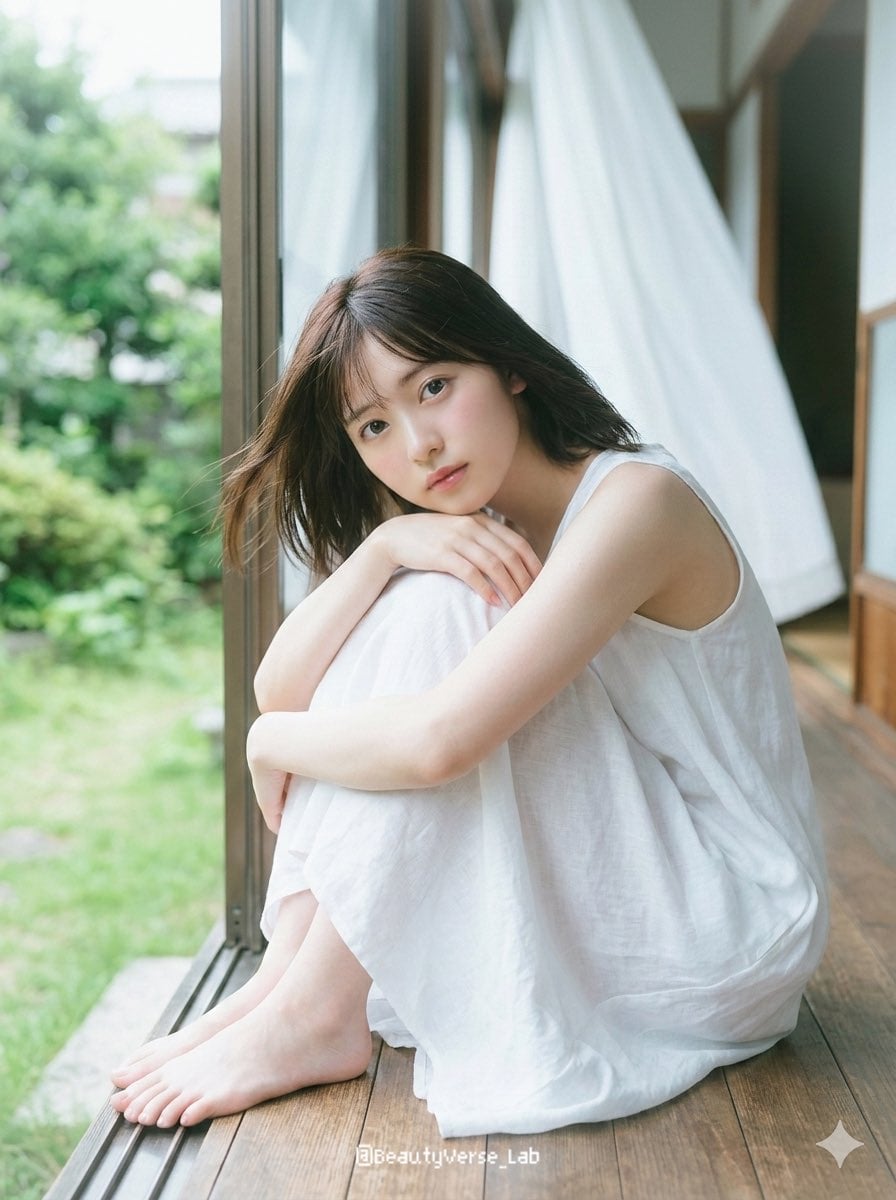Japanese Idol Posing on Veranda — image 2