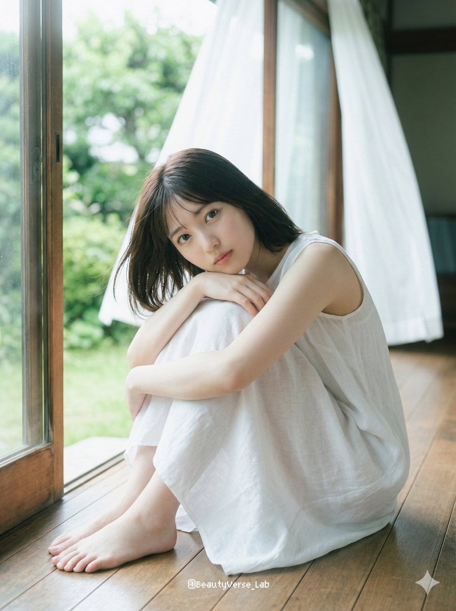 Japanese Idol Posing on Veranda — image 3