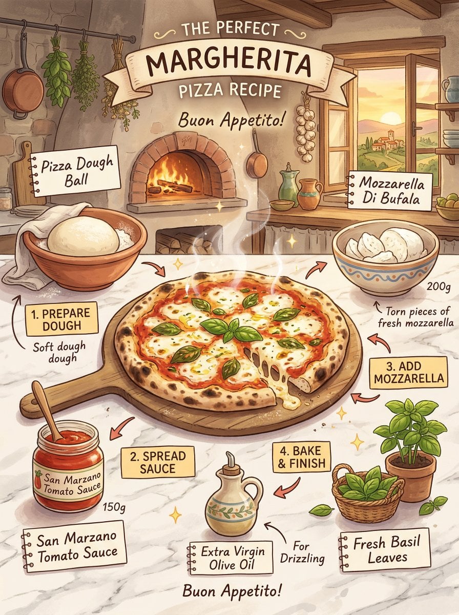 Margherita Pizza Infographic in Studio Ghibli Style