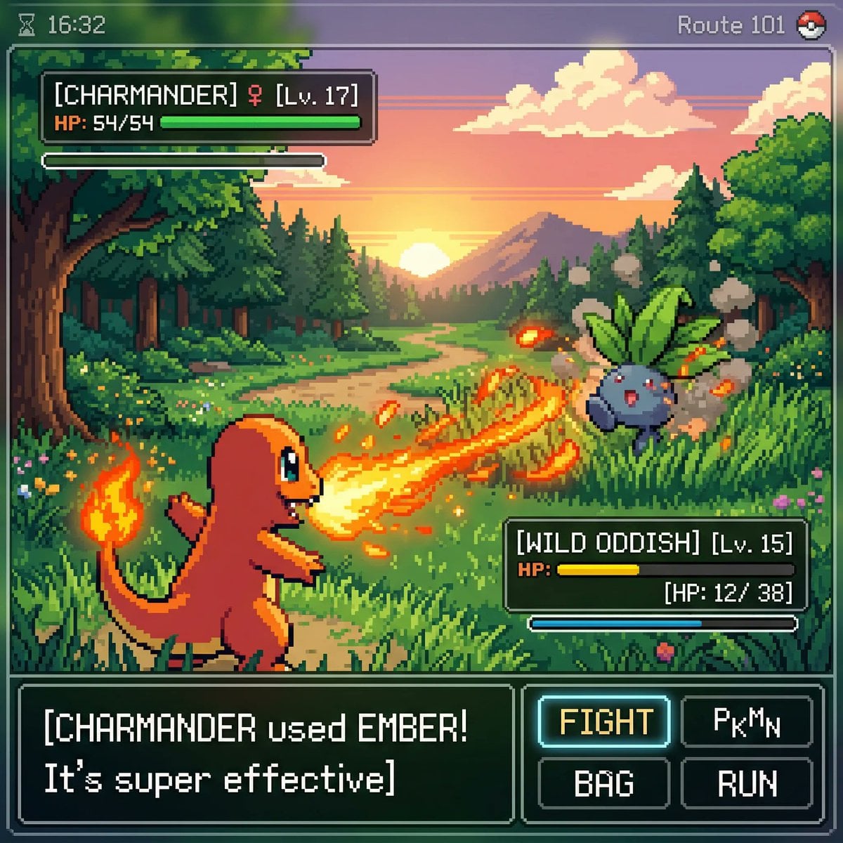 Detailed Pixel Art Pokemon Battle Remake