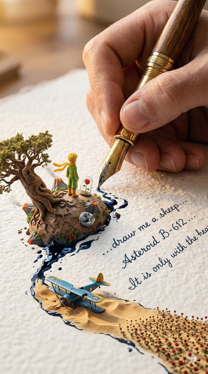 Giant Hand Writes Miniature Book World
