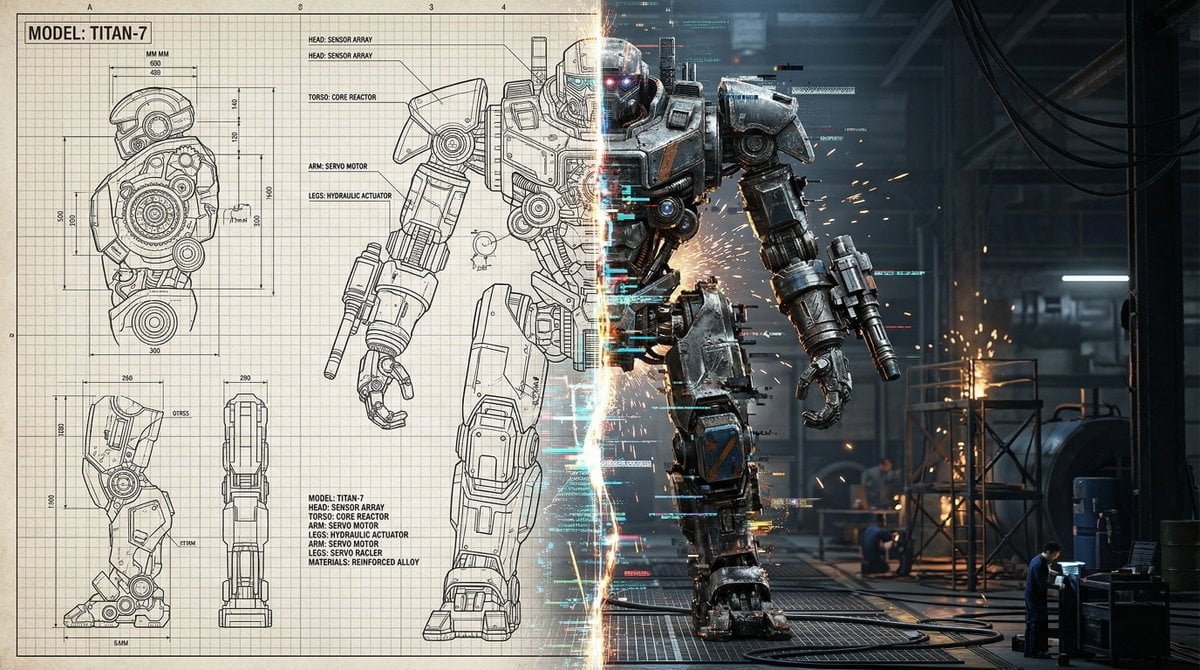 Subject Split Between Blueprint and 3D Render — image 2