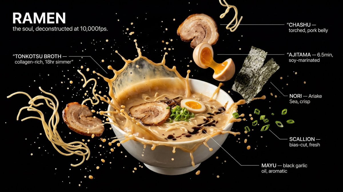 Exploding Dish with Labeled Ingredients