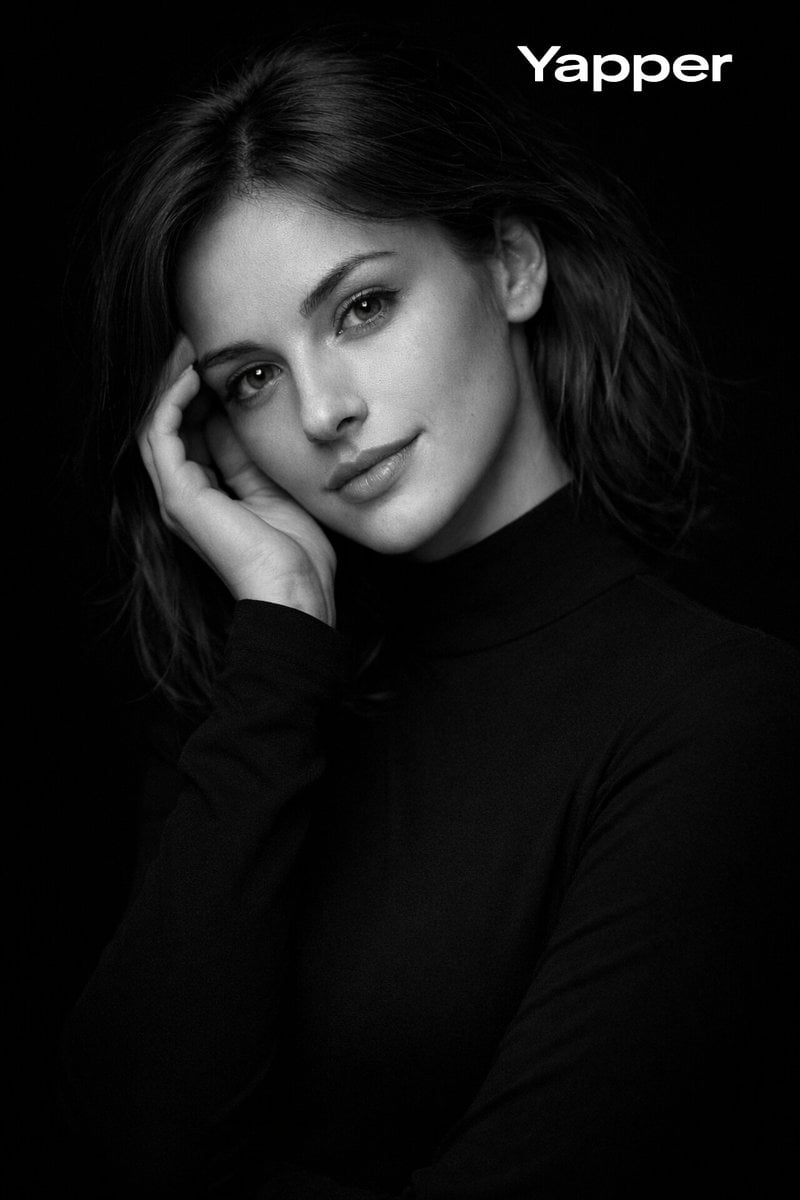 Monochromatic Studio Portrait of Elegant European Woman — image 3