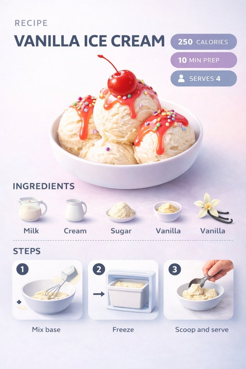 Modern Vanilla Ice Cream Recipe Infographic