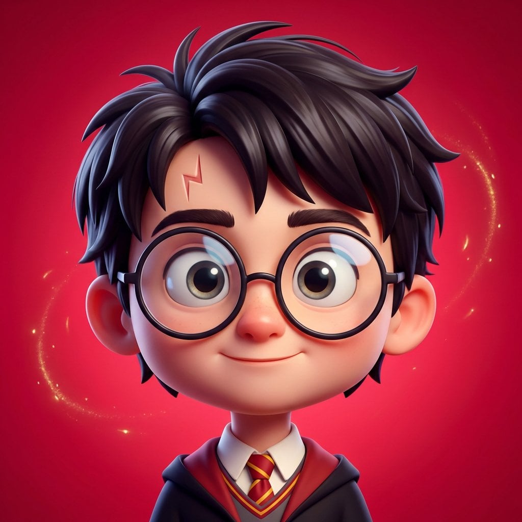 High-quality stylized 3D CGI big-head cartoon render of Harry Potter, — image 4