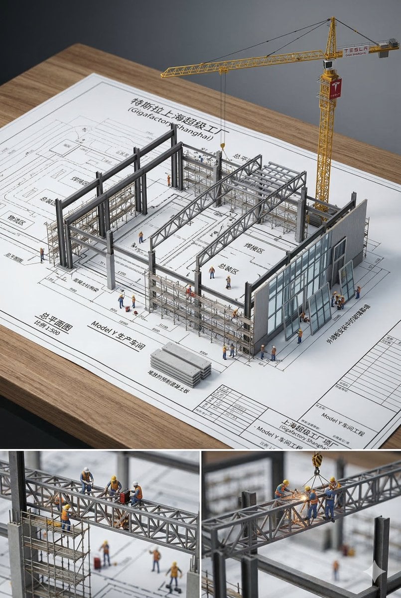 Architectural Blueprint Diorama With Miniature Building