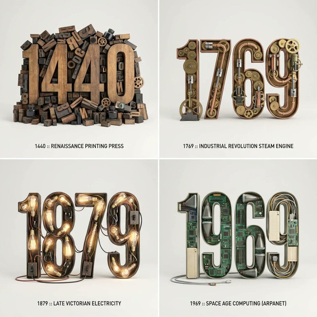 Historical Invention Typographic Sculptures