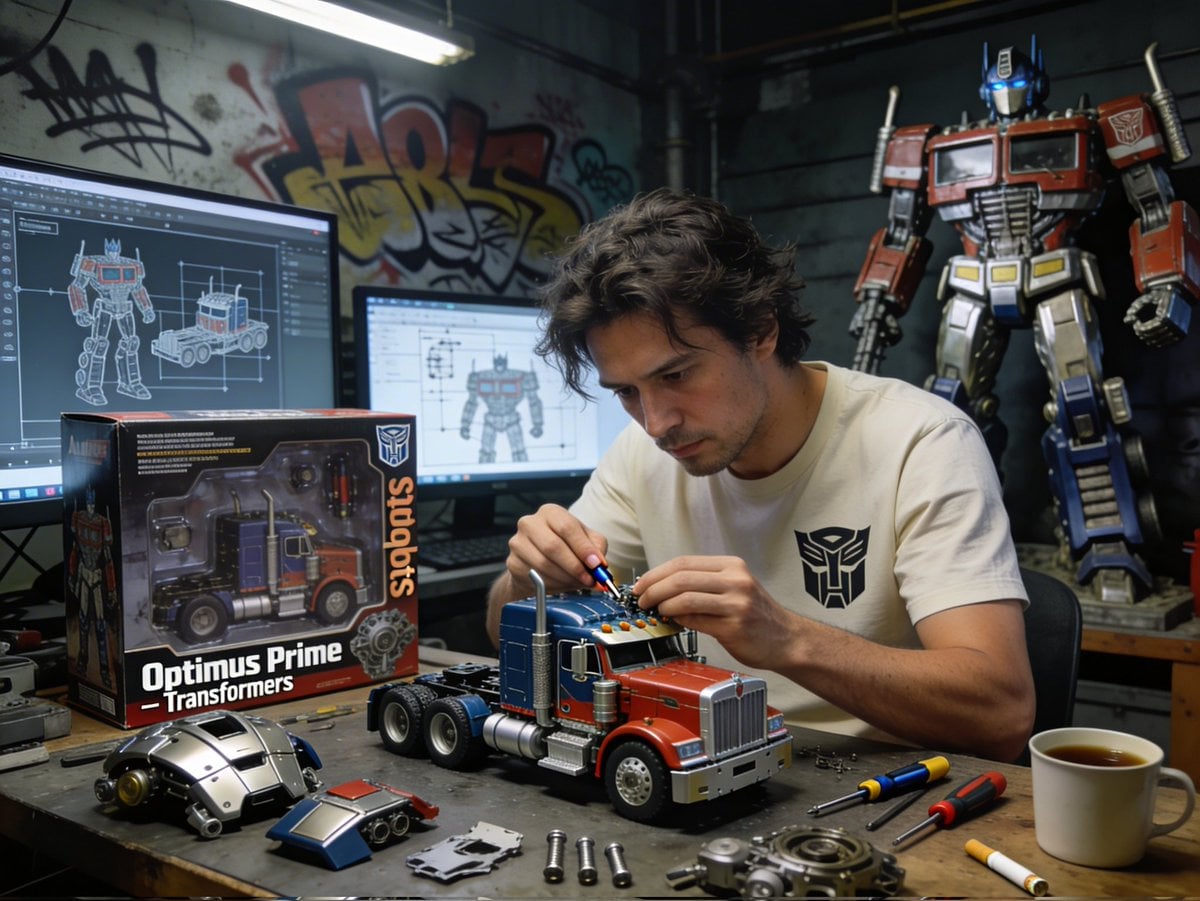 Man Assembling Optimus Prime Toy — image 2