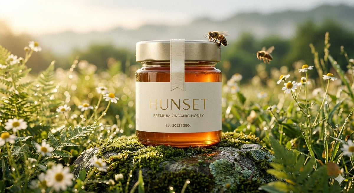 Premium Honey Jar in Wheat Field Product Shot — image 2