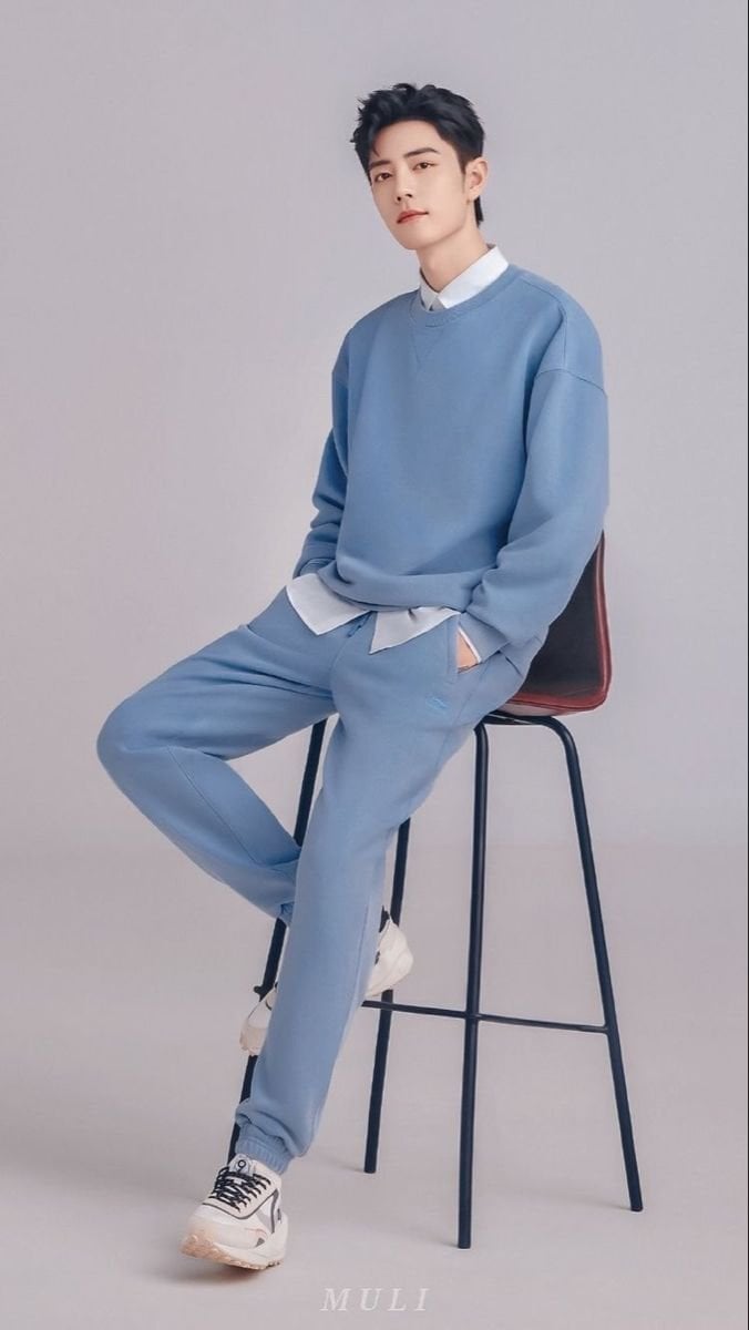 K-Fashion Editorial of Man in Dusty Blue Sweat Suit — image 2