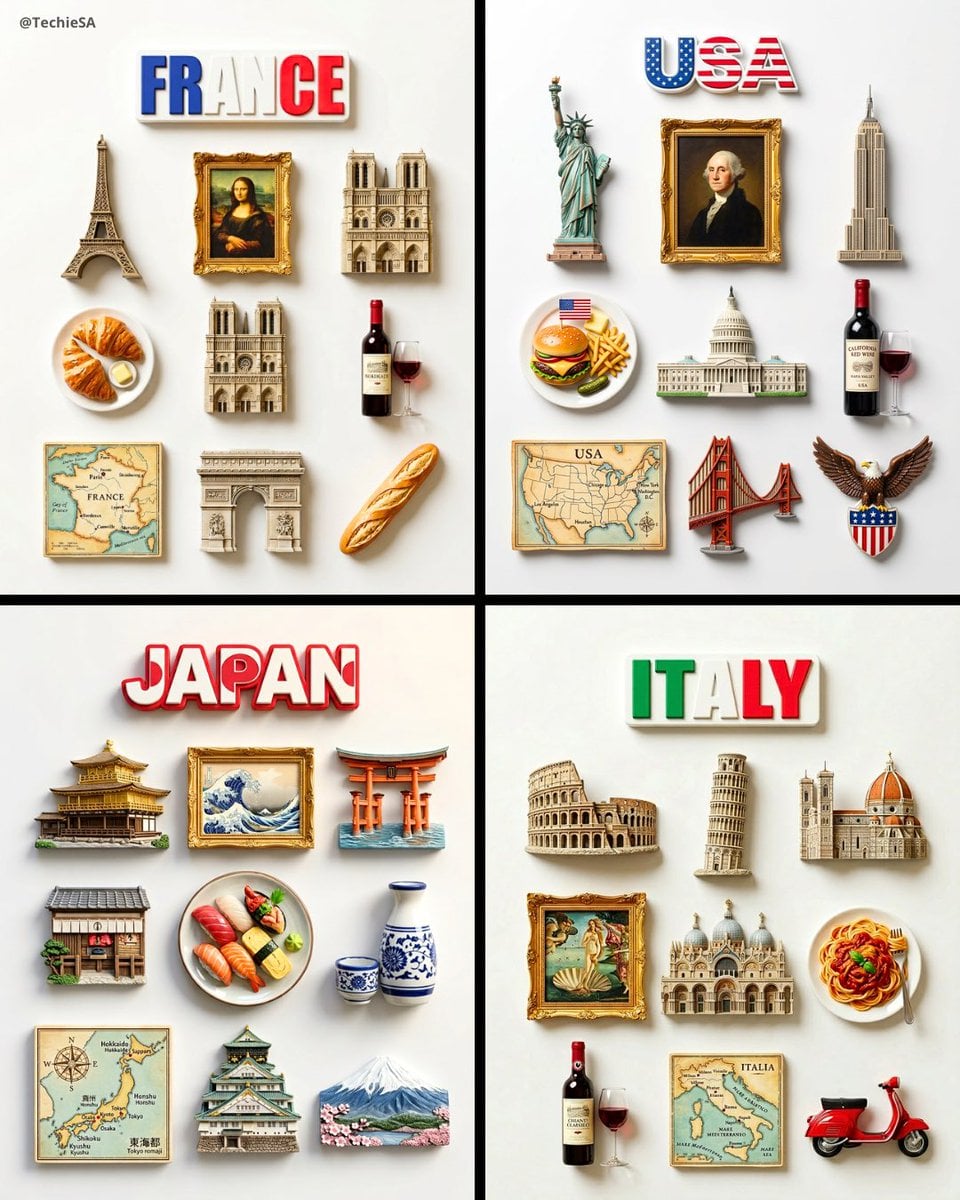 Realistic  Country  Themed Fridge Magnet Set