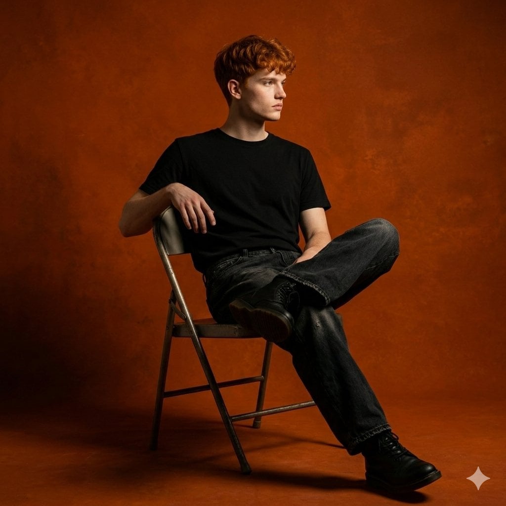 Young Man in Black Jeans on Studio Chair — image 2
