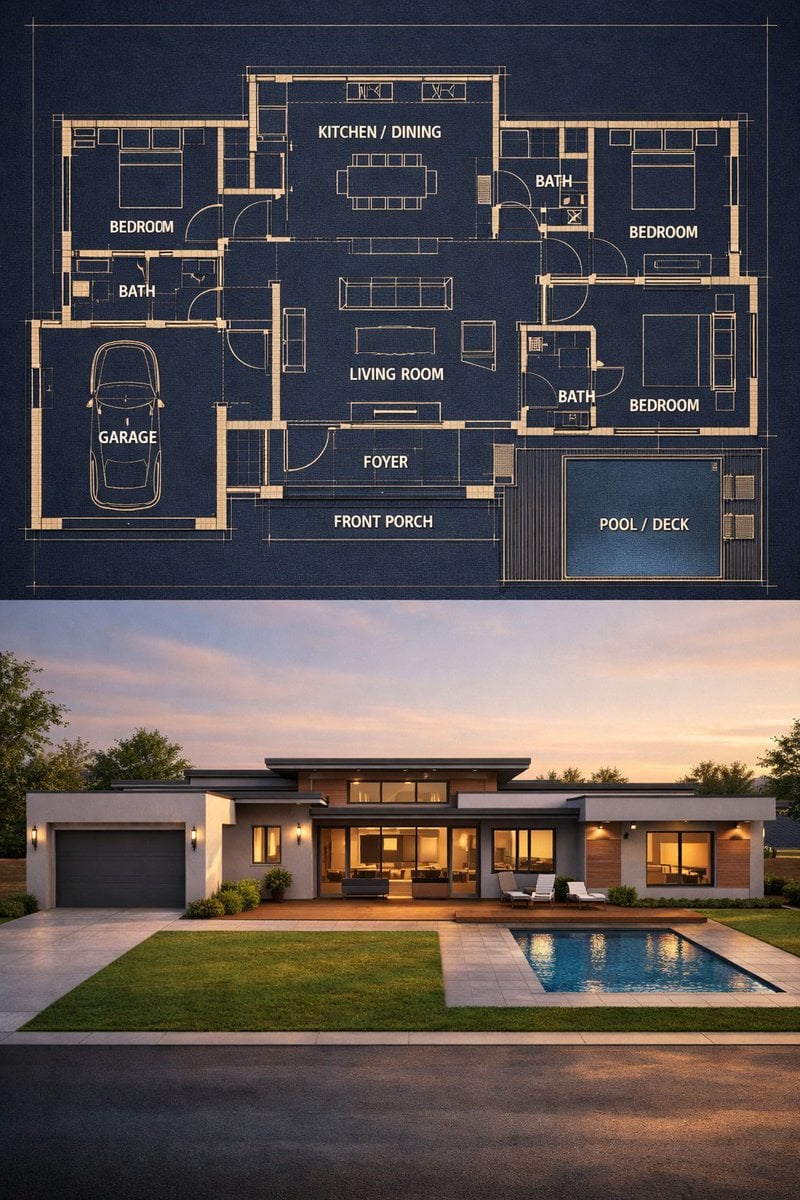 Dark Blueprint to Photorealistic House — image 2