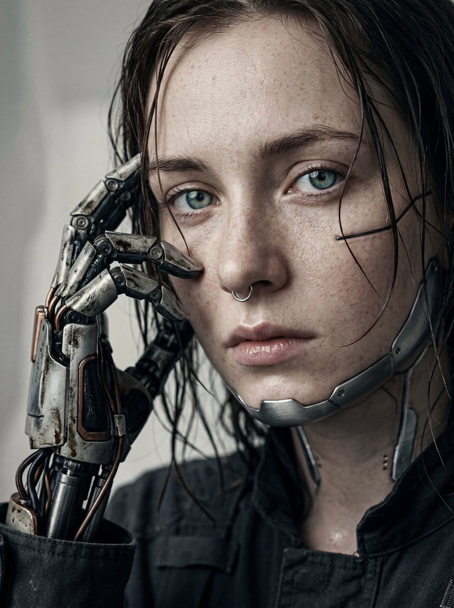 Cyborg Woman Portrait with Mechanical Hand — image 2