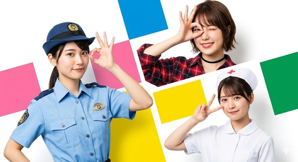 Japanese Commercial Ad: Playful Women with Geometric Background