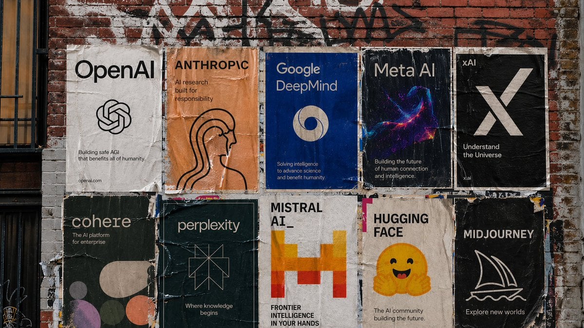 AI Lab Wheatpaste Poster Collage Brick Wall