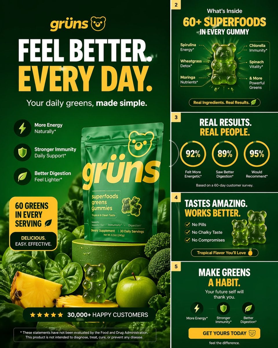 Premium Grüns Greens Gummies Carousel Ad