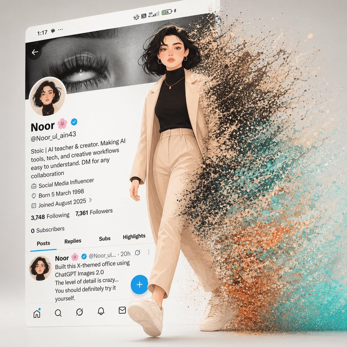 Animated Girl Emerging from Twitter UI